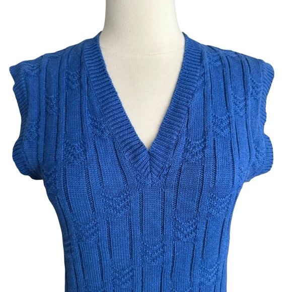CC COURTENAY Vintage 70s Royal Blue Knit Sweater Vest Sleeveless V-Neck Preppy M - Picture 4 of 12
